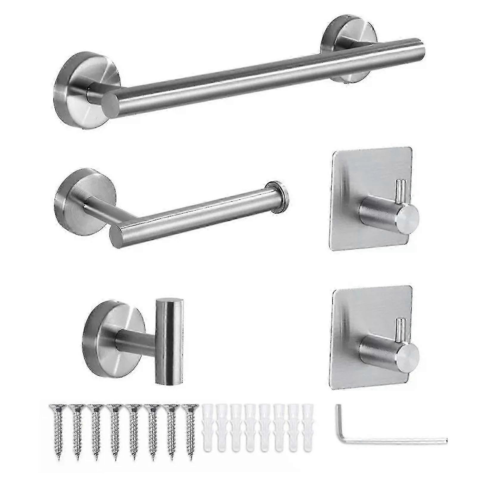 Bathroom Hardware Set - Towel Rack, Paper Holder, Hook - Silver