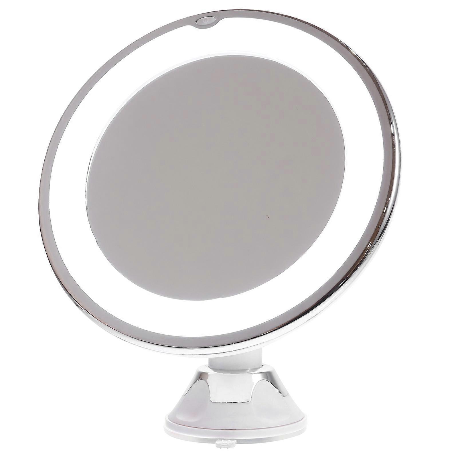 Silver LED Lighted Vanity Mirror with 10X Magnification and Suction Cup for Desktop Use