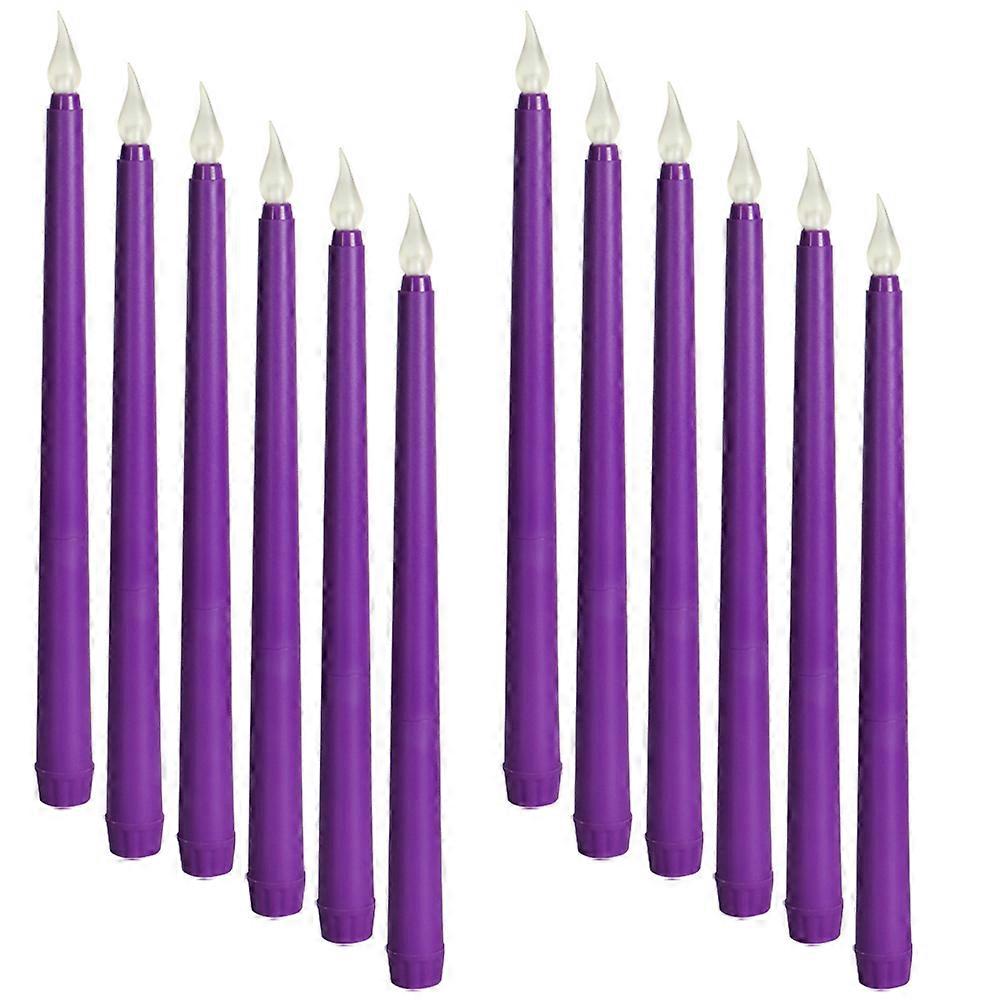 Simulated Candle Light 12Pcs Purple LED Battery Long Candles with Versatile Usage for Decor