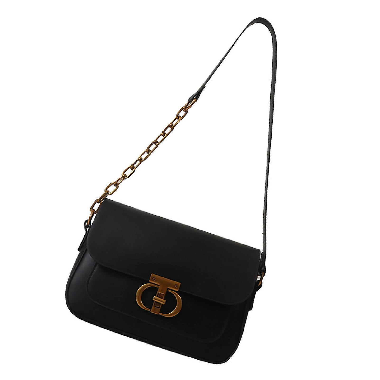 Elegant Black Chain PU Shoulder Bag Soft Stylish Handbag Free Size