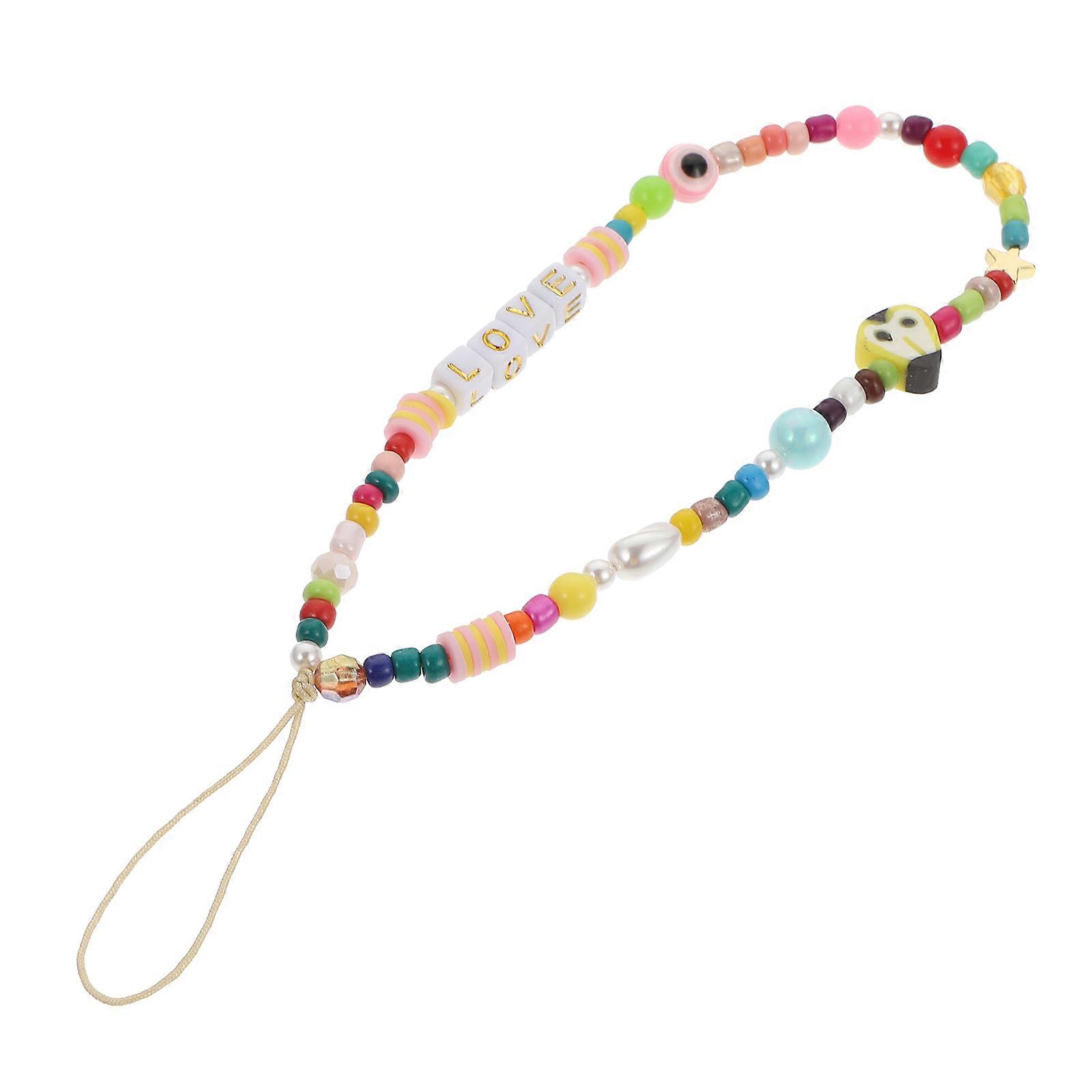 Square Letters Phone Lanyard with Rice Beads for Decor Assorted Color Acrylic 1Pc