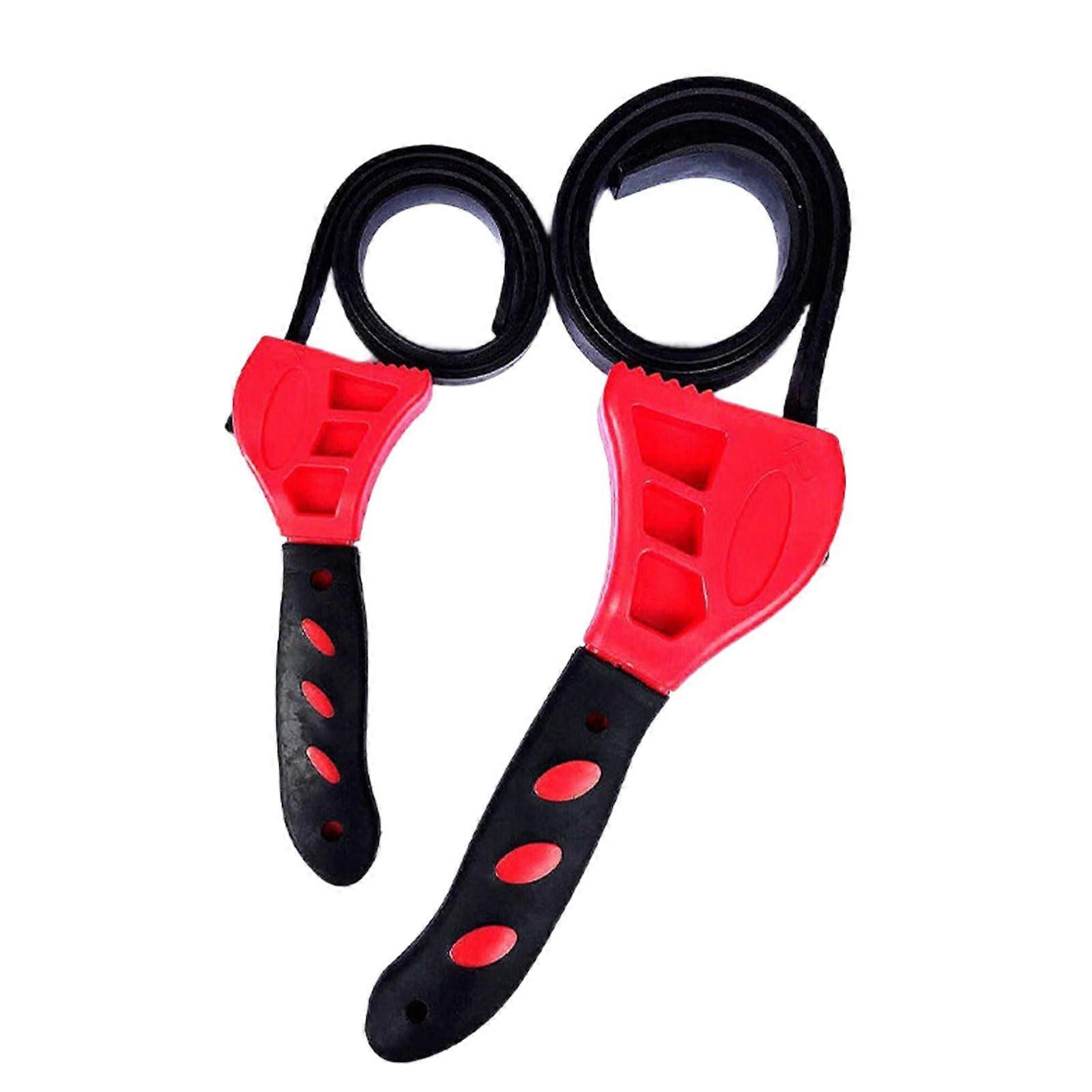 Strap Wrench Set: Adjustable Rubber Belt, 2Piece Jar Opener and Pipe Maintenance Tool, Red