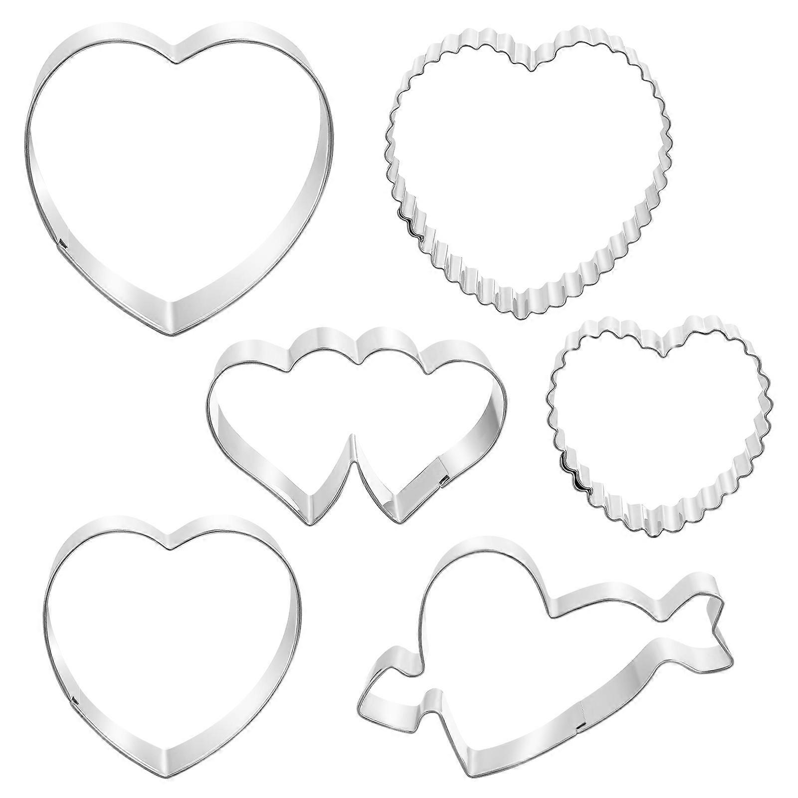 Heart Cookie Molds 6Pcs Silver Biscuit Cutter Set with Eco-Friendly Material for Baking Use