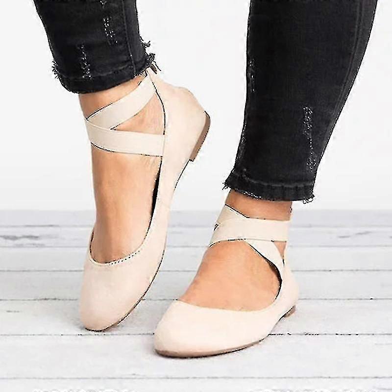 Kvinder Dans Ballet Ballerina Pumper Flader Elastisk Ankel Kors Rem Flader Sko