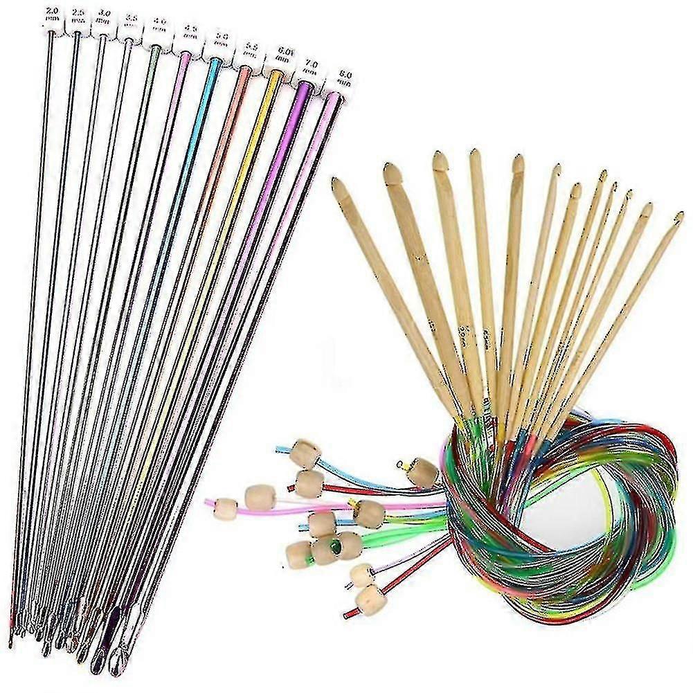 23 Pieces Tunisian Crochet Hooks Set With Bead Carbonized Bamboo Hook - XC
