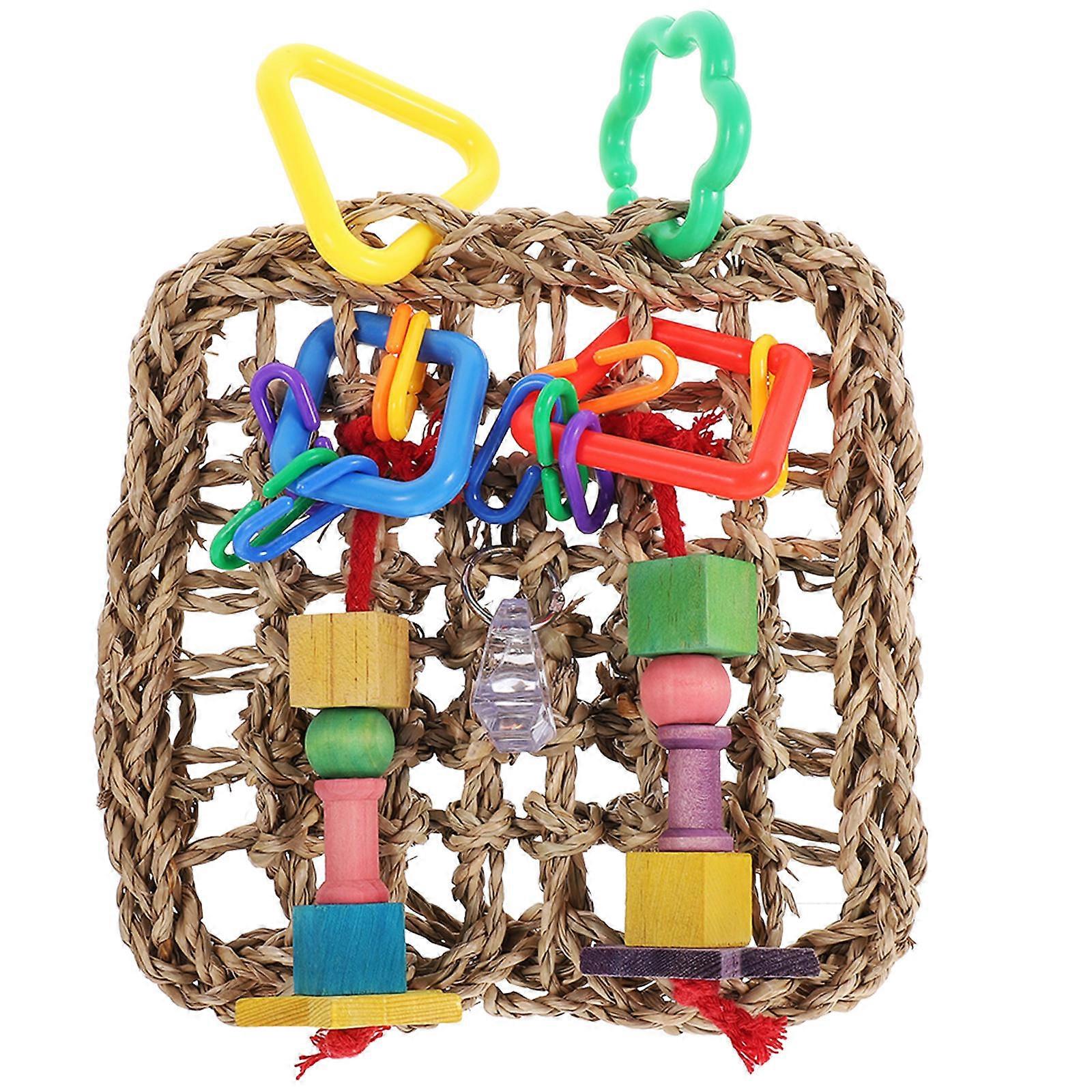 Cockatiel & Parrot Foraging Hanging Chew Toy with Woven Seagrass Hammock for Interactive Play & Mental Stimulation in Bird Cages