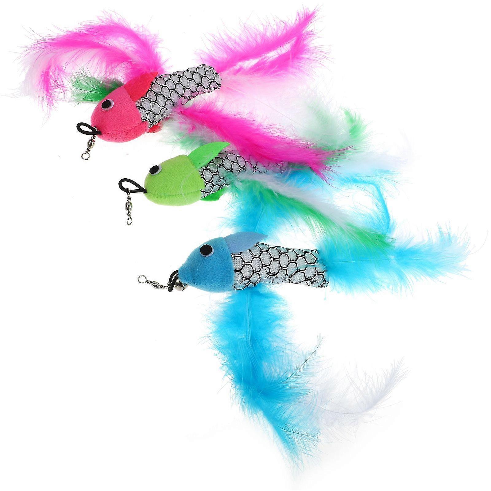 3Pcs Fish Shaped Cat Teaser Kitten Teasing Stick Replacement Plush Cat Toy