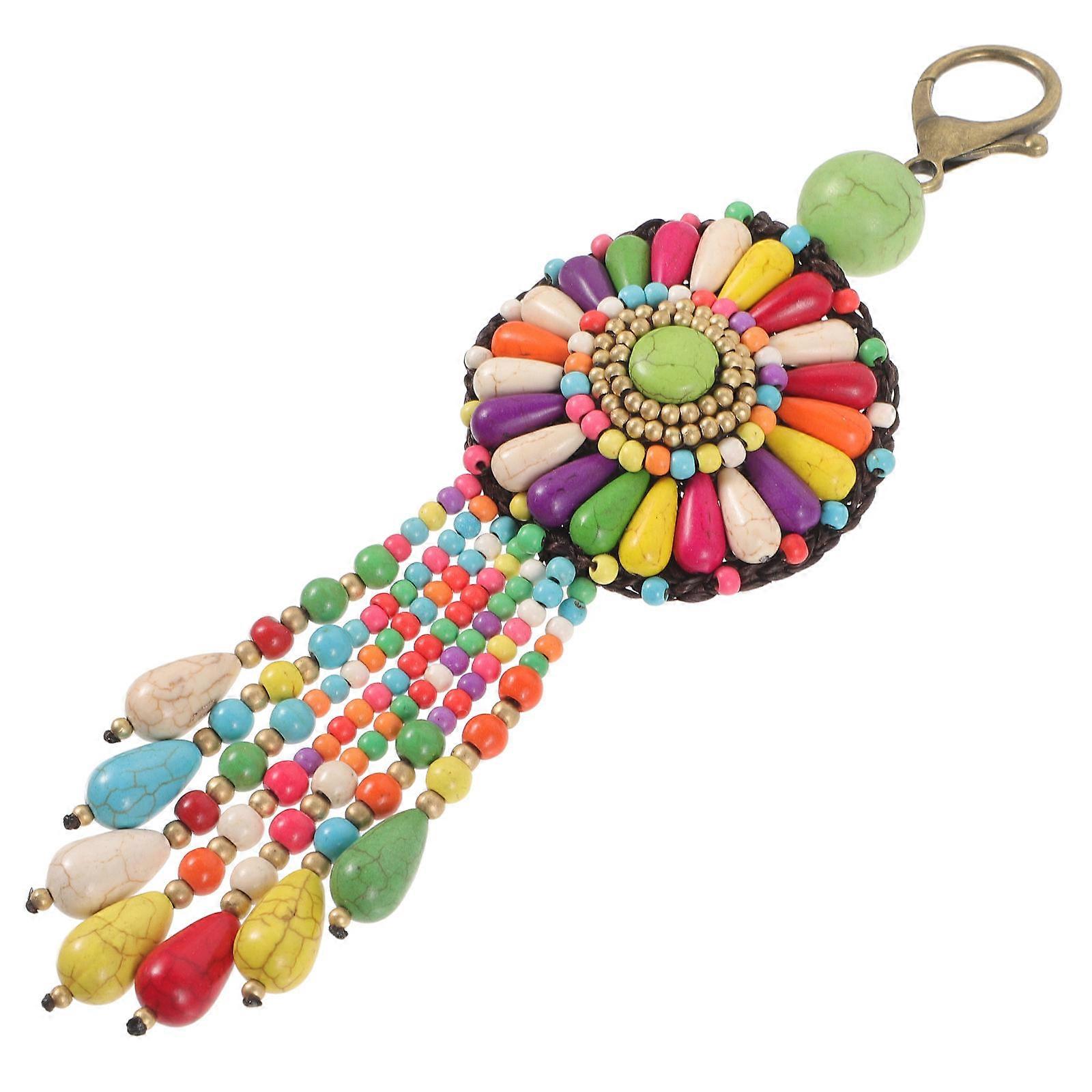Hand Woven Key Chain Ethnic Style Key Chain Decors Bag Accessories Daily Use Multi-Colored Wax Wire Copper 20.00X6.00X0.50CM 1Pc