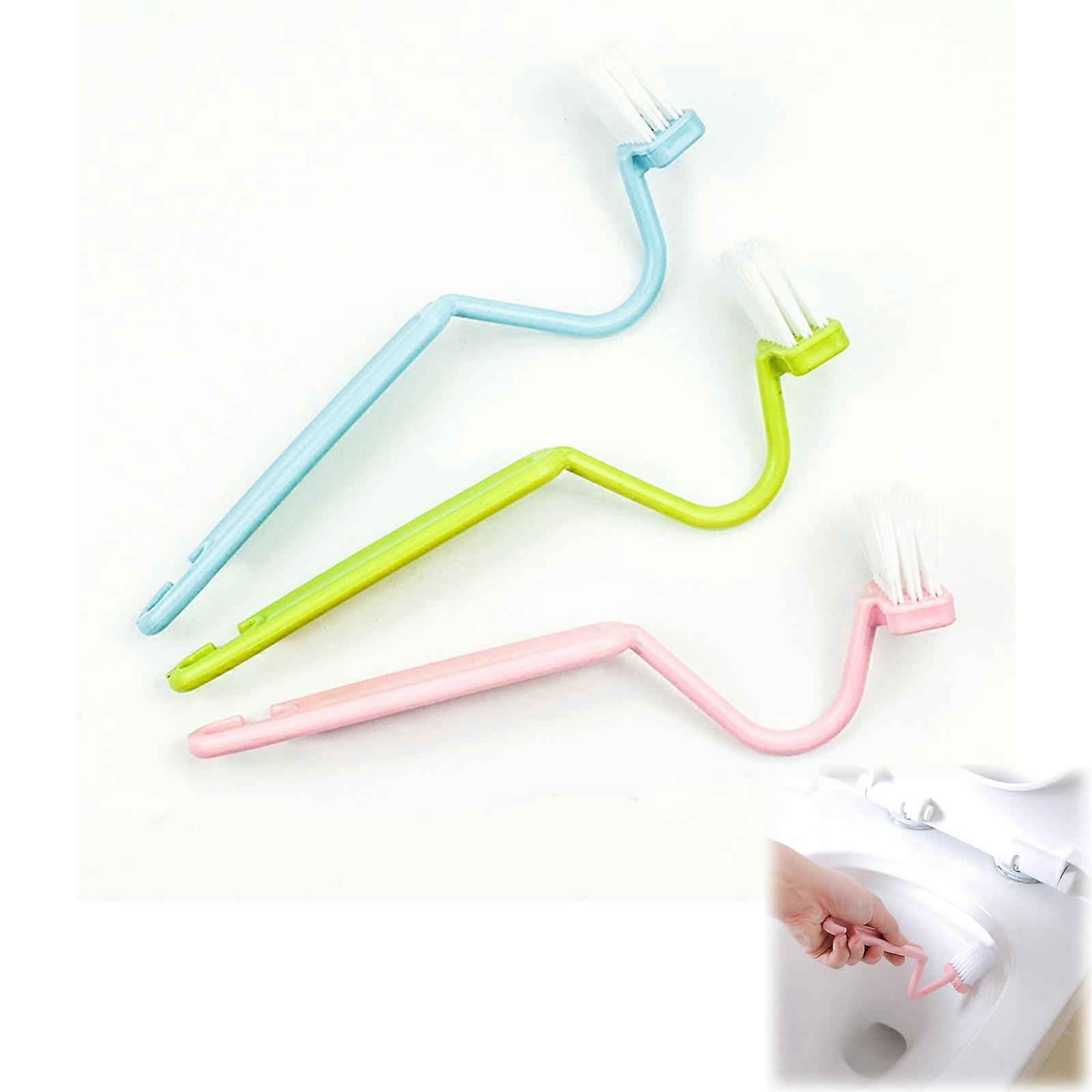 3 Pack Toilet Brush Set with Long Handle and Edge Cleaner, Curved Design for Deep Cleaning, Colors Blue, Green, Pink