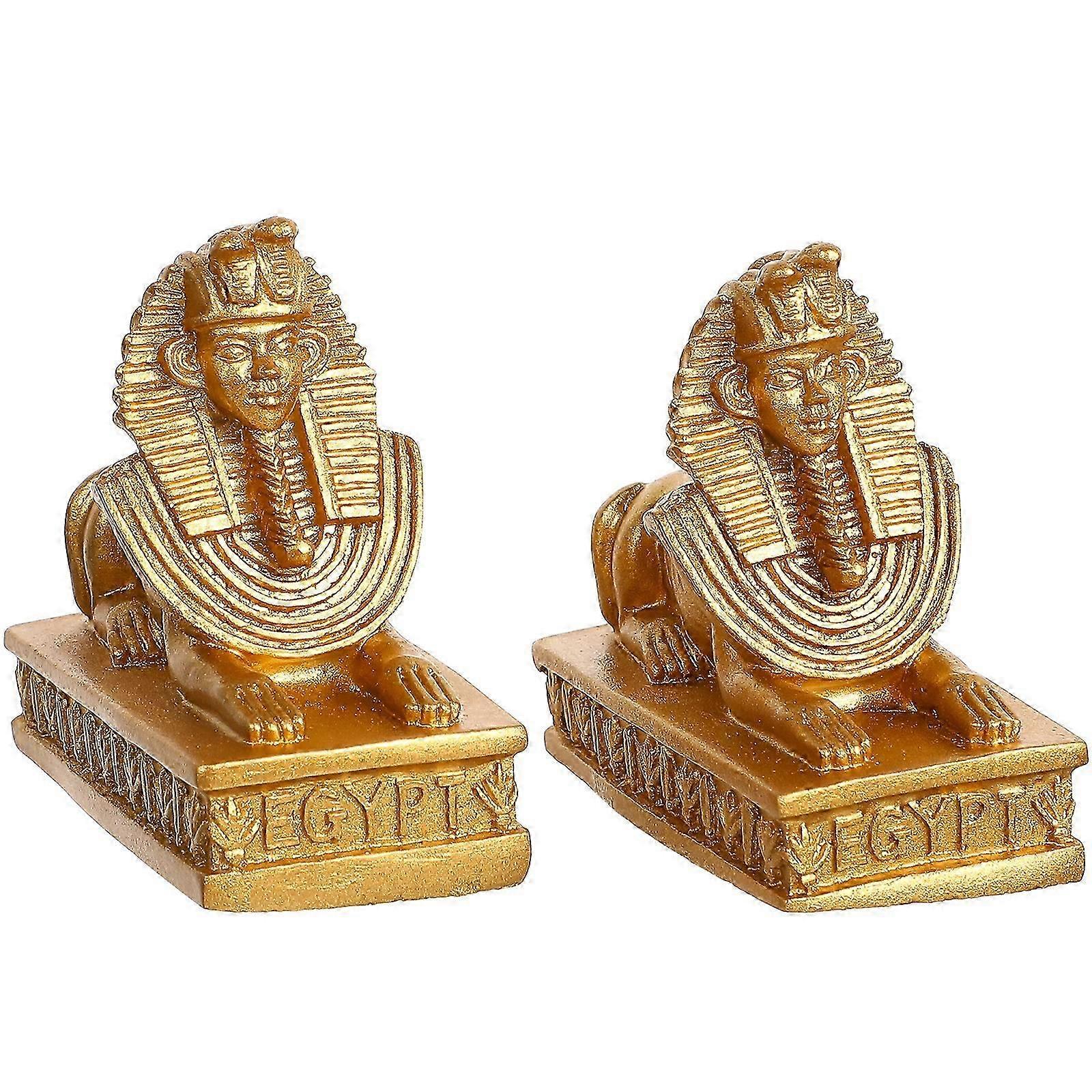 2 Pcs Sphinx Figurines Ancient Statues Sculptures Desktop Ornaments Resin Crafts for Cafe Home Office