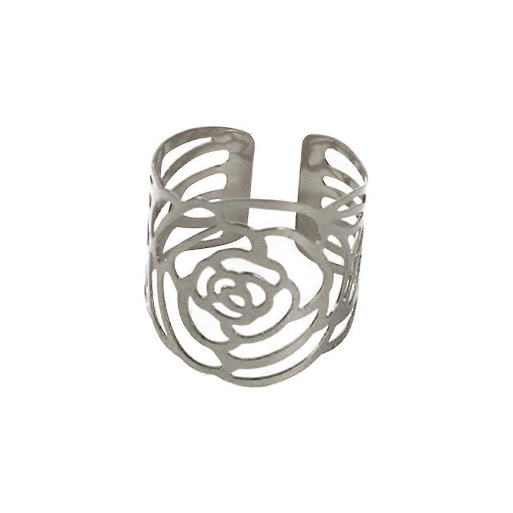 Napkin Ring Decoration Rose Shape Silver Iron Elegant Dinning Table Setting For Party Hosts 4Pcs