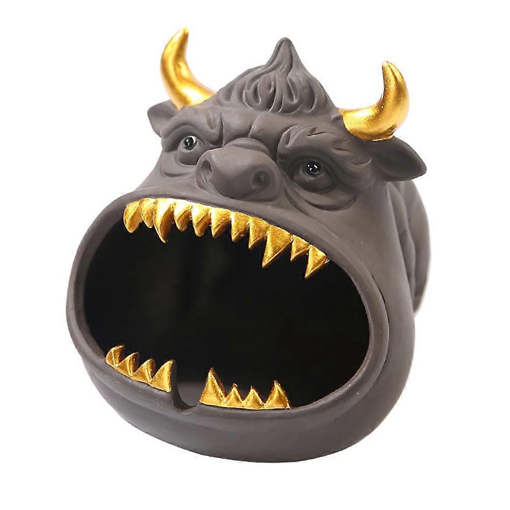 Household Bull Shaped Tray Ashtray Ash Collection Home Use 8.8X10.5CM Purple Clay 1Set