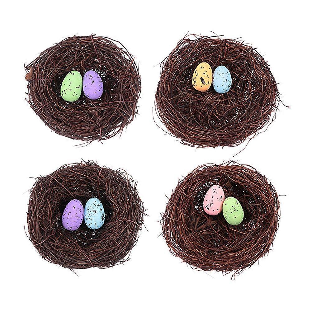 Birds Nest Crafts Easter Ornaments Woven Rattan Natural Color Decorative Birds Nest Egg Shape 4 Sets