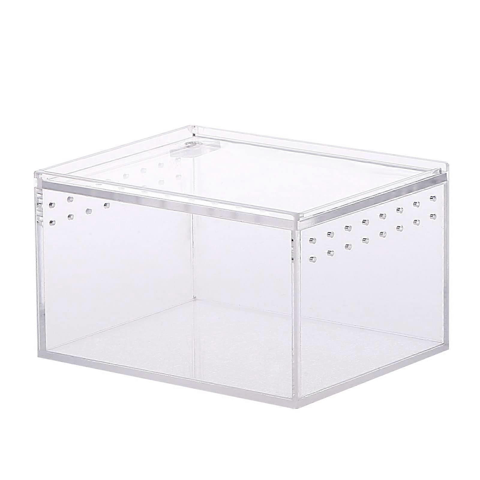 Feeding Box Clear Acrylic Cage Design Cube Container For Lizard Snake Snail Turtle Small Pet Shelter Box 10.3x8.3x6
