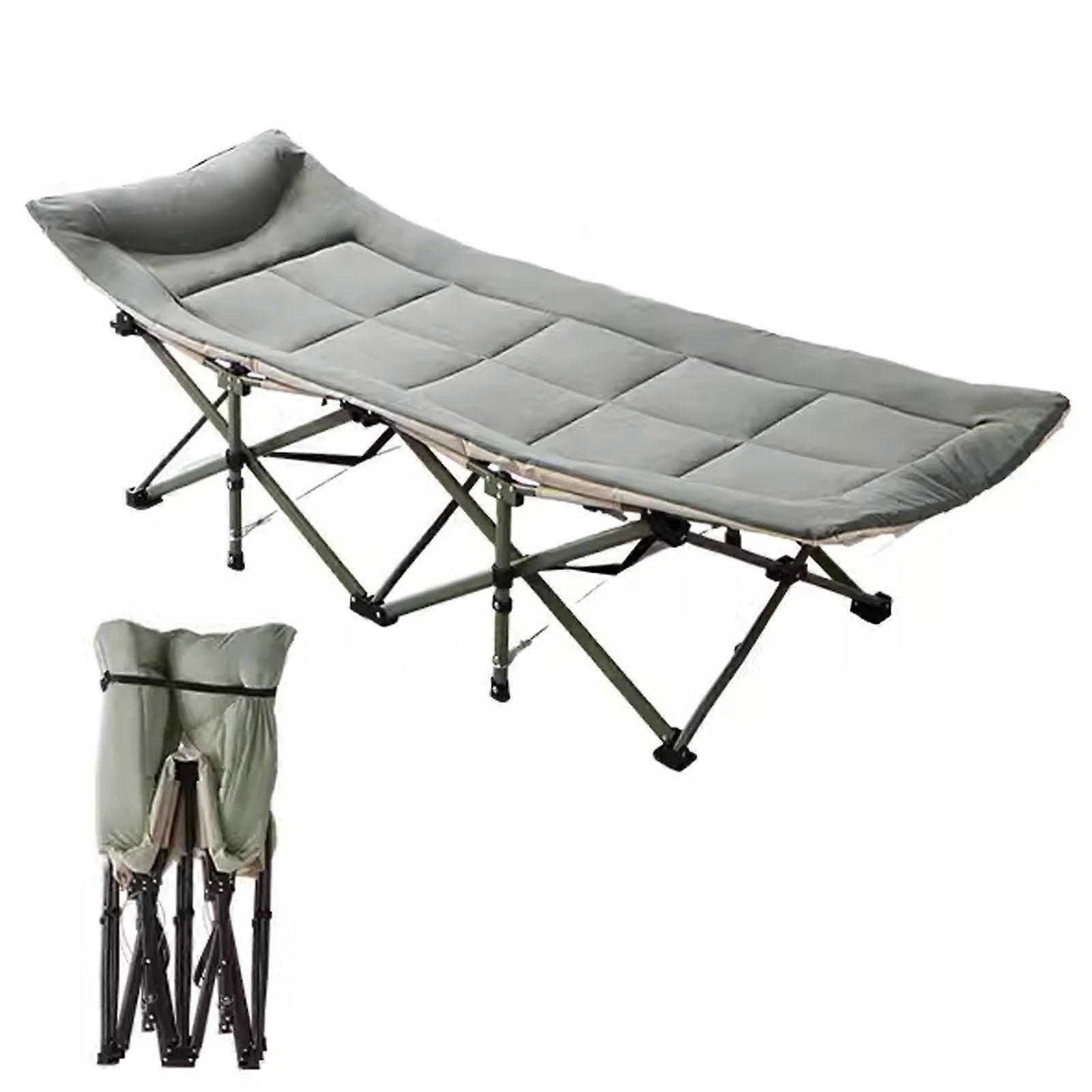 Portable folding bed for one person, foldable camping cot for adults with mattress, ideal for comfortable outdoor sleeping and camping.