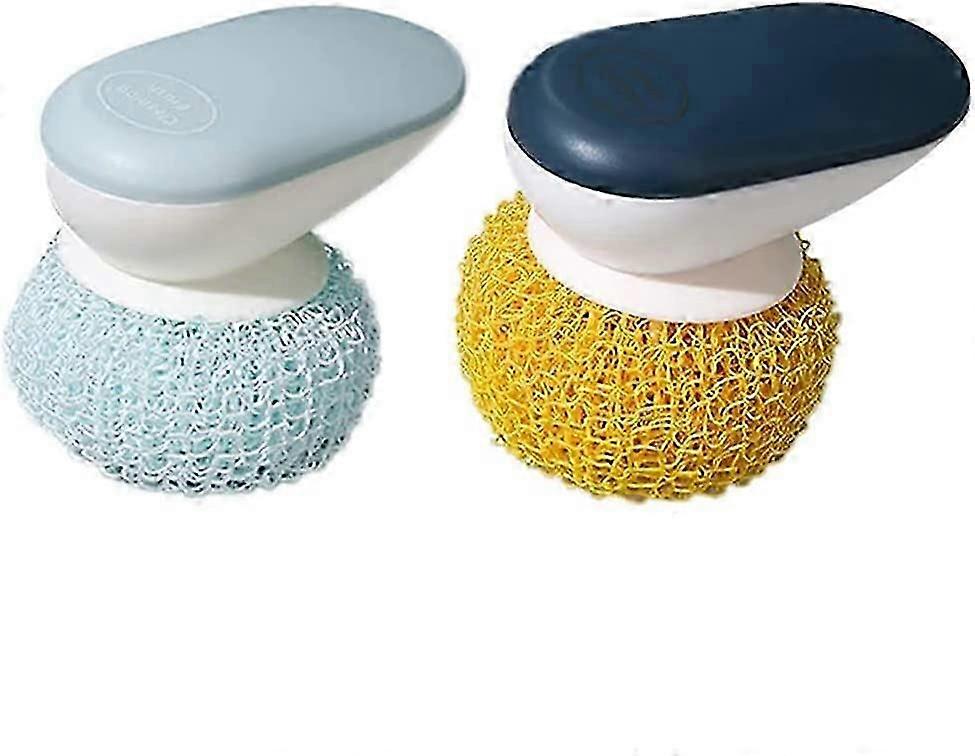 2pc Blue+Green Dish Cleaning Ball with Plastic Handle
