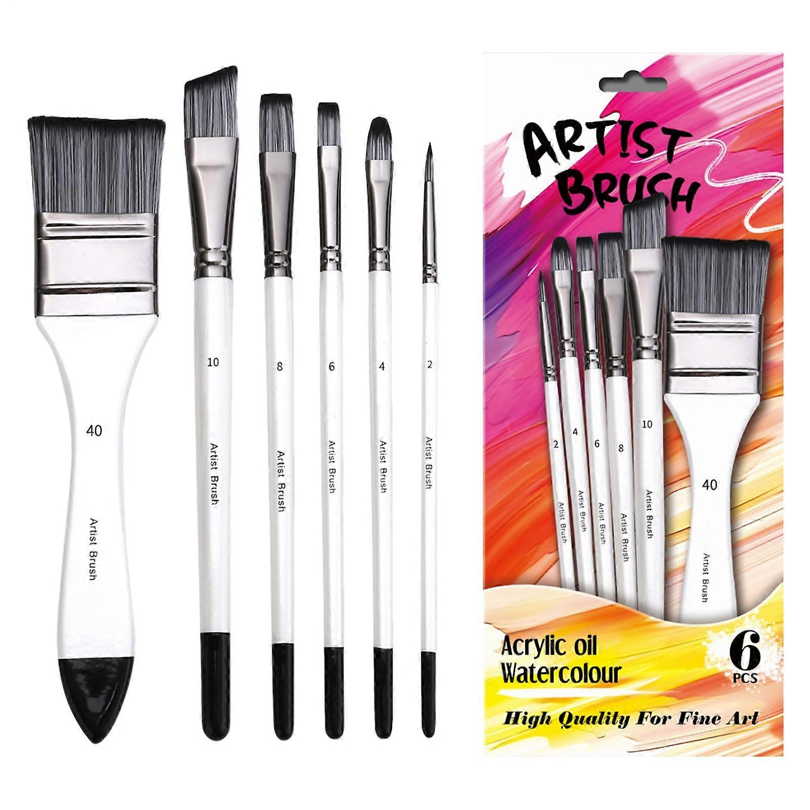 Soft Bristle Paint Brush Set - 6 Portable Brushes for Professional Art Projects, Canvas, Watercolor, and Drawing