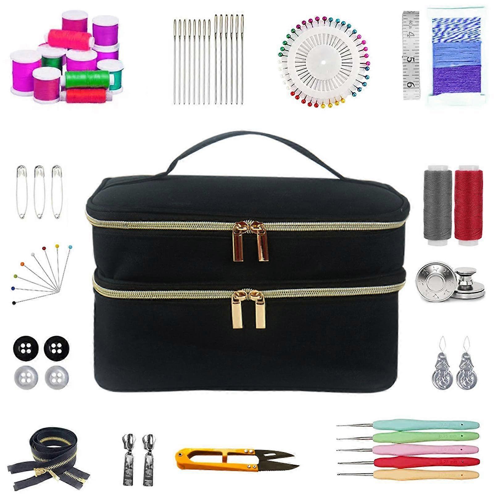 Sewing Storage Case for Sewing Machine, Double-Layer, Waterproof, Two-Way Zipper, Black
