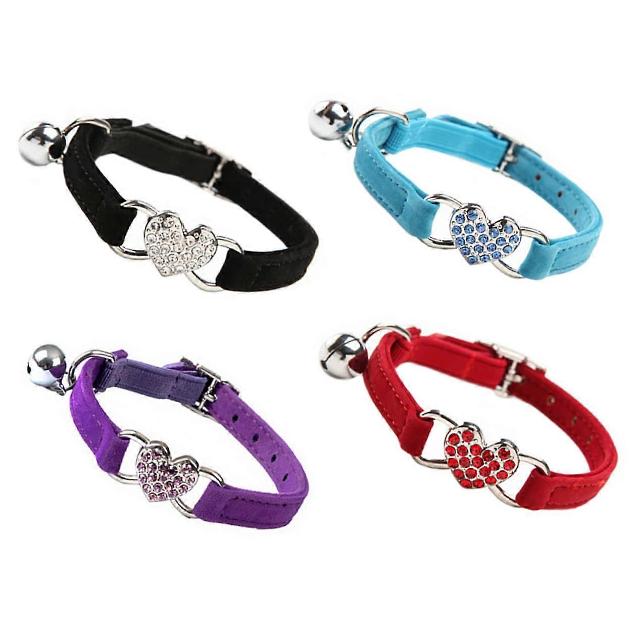 4-Piece Adjustable Cat Collar Set with Rhinestones and Bell, Colorful for Cats and Small Dogs, Perfect for Special Occasions