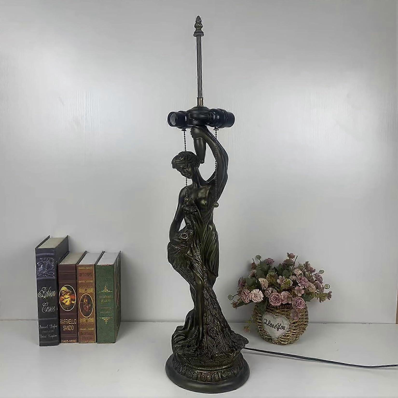 Tiffany Table Lamp with Pull Chain Switch Socket Replacement, Vintage Resin Goddess Base for 16 Inch Stained Glass Lamp, Bedside Lamp