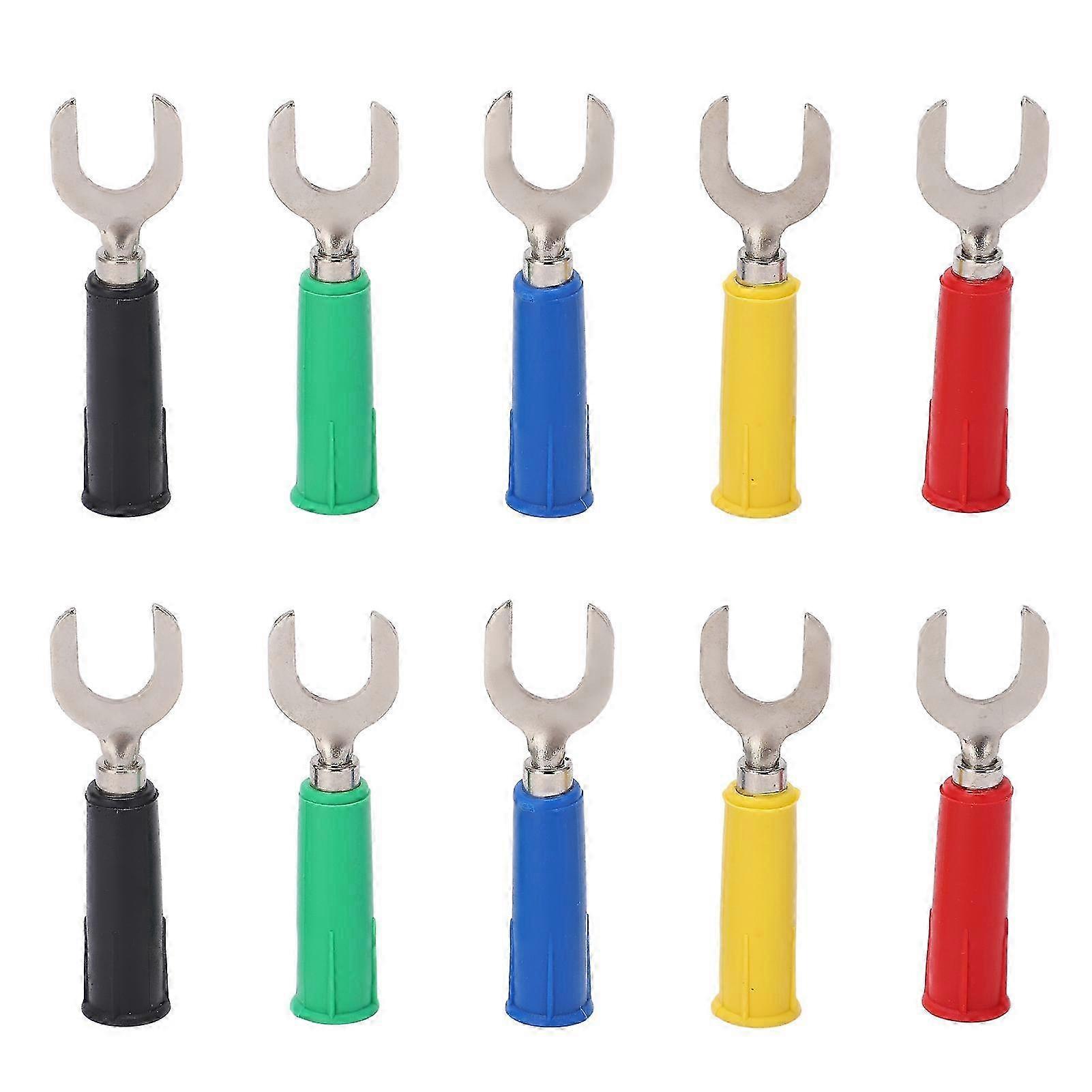 10pcs U Type Brass Fork Spade Wire Connectors with 4mm Hole, PVC Appearance, for Banana Plug