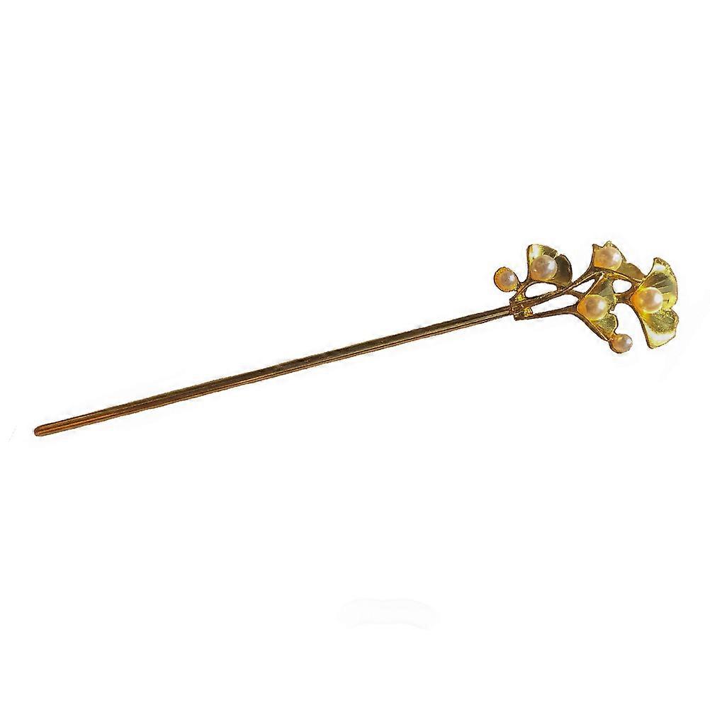 Golden Pearl Hair Stick for Decoration with Smooth Fixing Antique Design Alloy 1pc