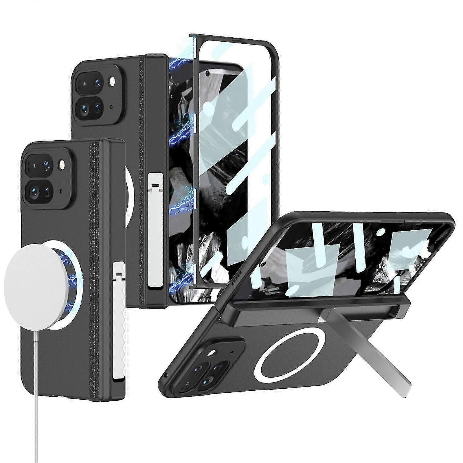 Compatible with Magsafe Cover for Google Pixel Fold 2 Case Screen Protector, Military Full Body Protective Stand Phone Case for Google Pixel Fold 2