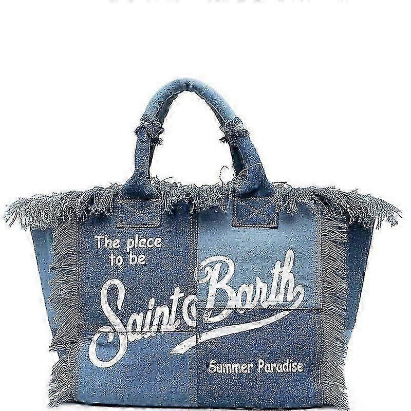سعة حقيبة الشاطئ بارث مع شرابة ، حقيبة حمل الدنيم المطبوعة الأزياء