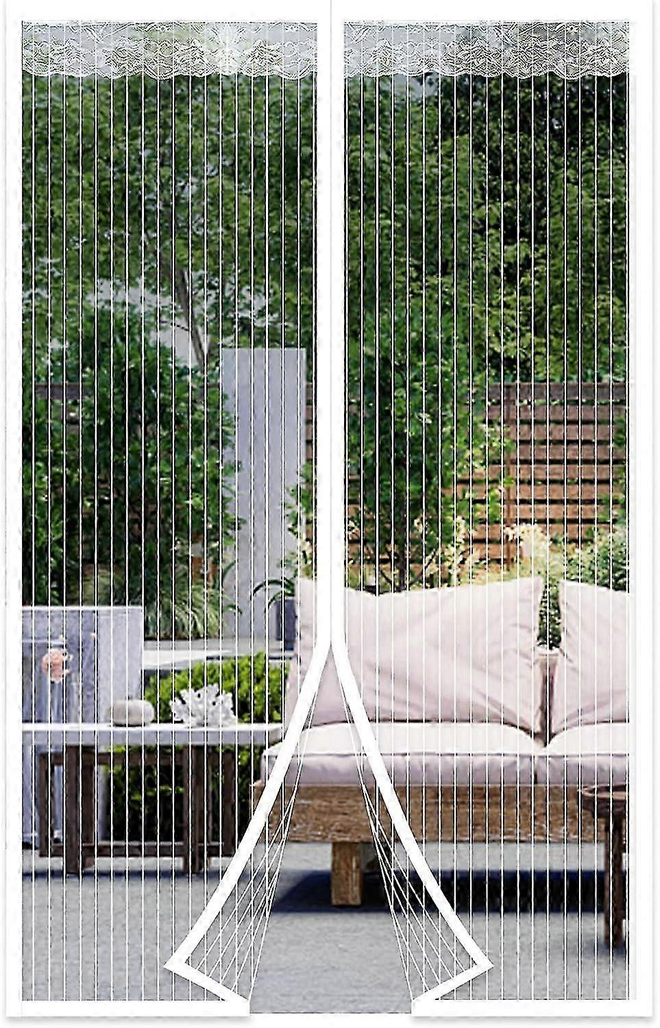 白い磁気蚊帳ドアカーテン - 穴あけ不要 (90x210cm)