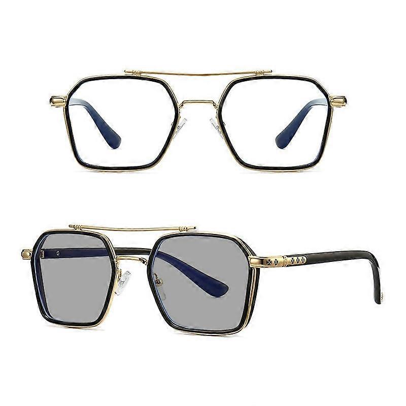 Double-Beam Polarized Variable Color Eyeglasses Non-Degree Flat Glasses