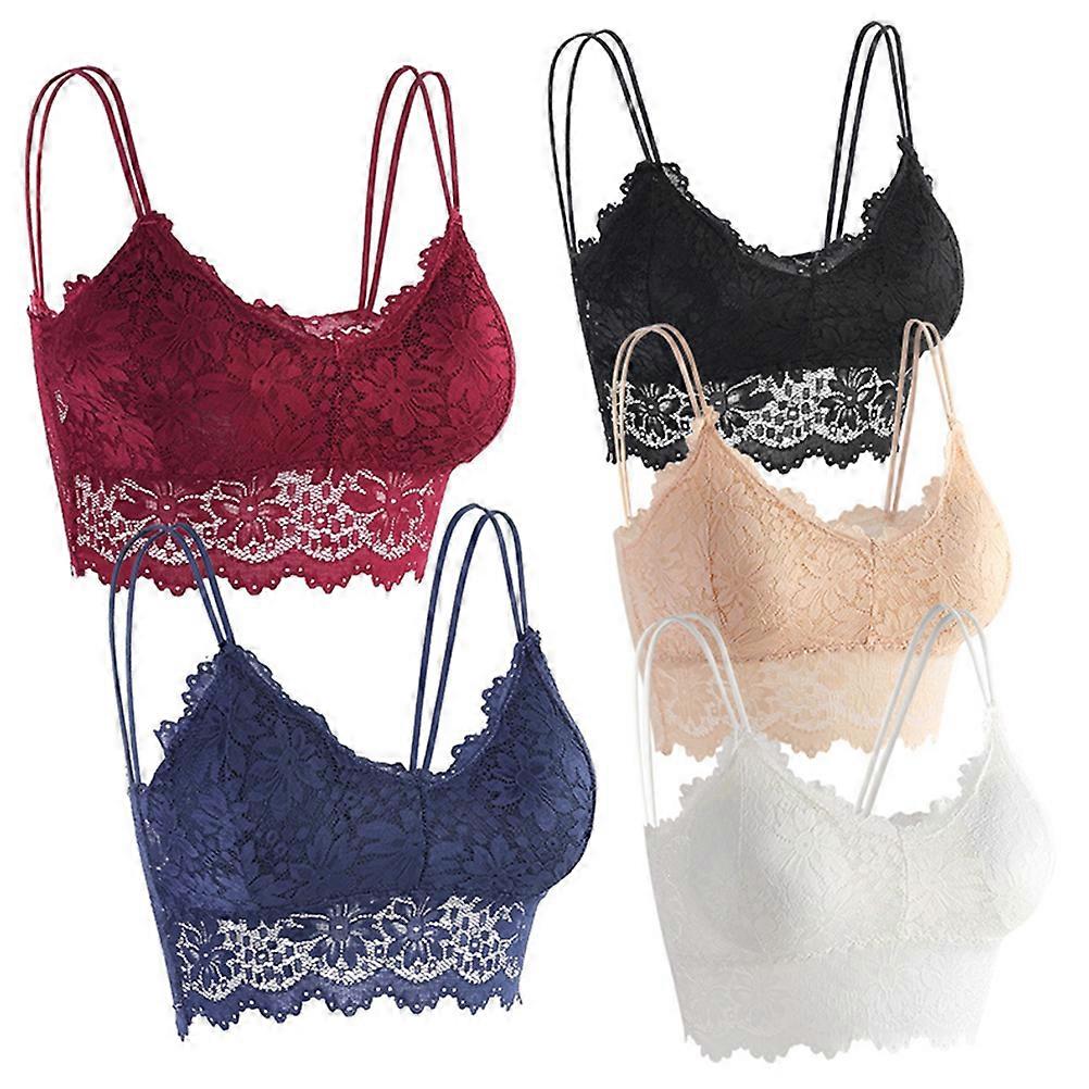 Women's V Neck Lace Bras with Beautiful Back Design Made of Nylon and Lace in Assorted Colors Pack of 5