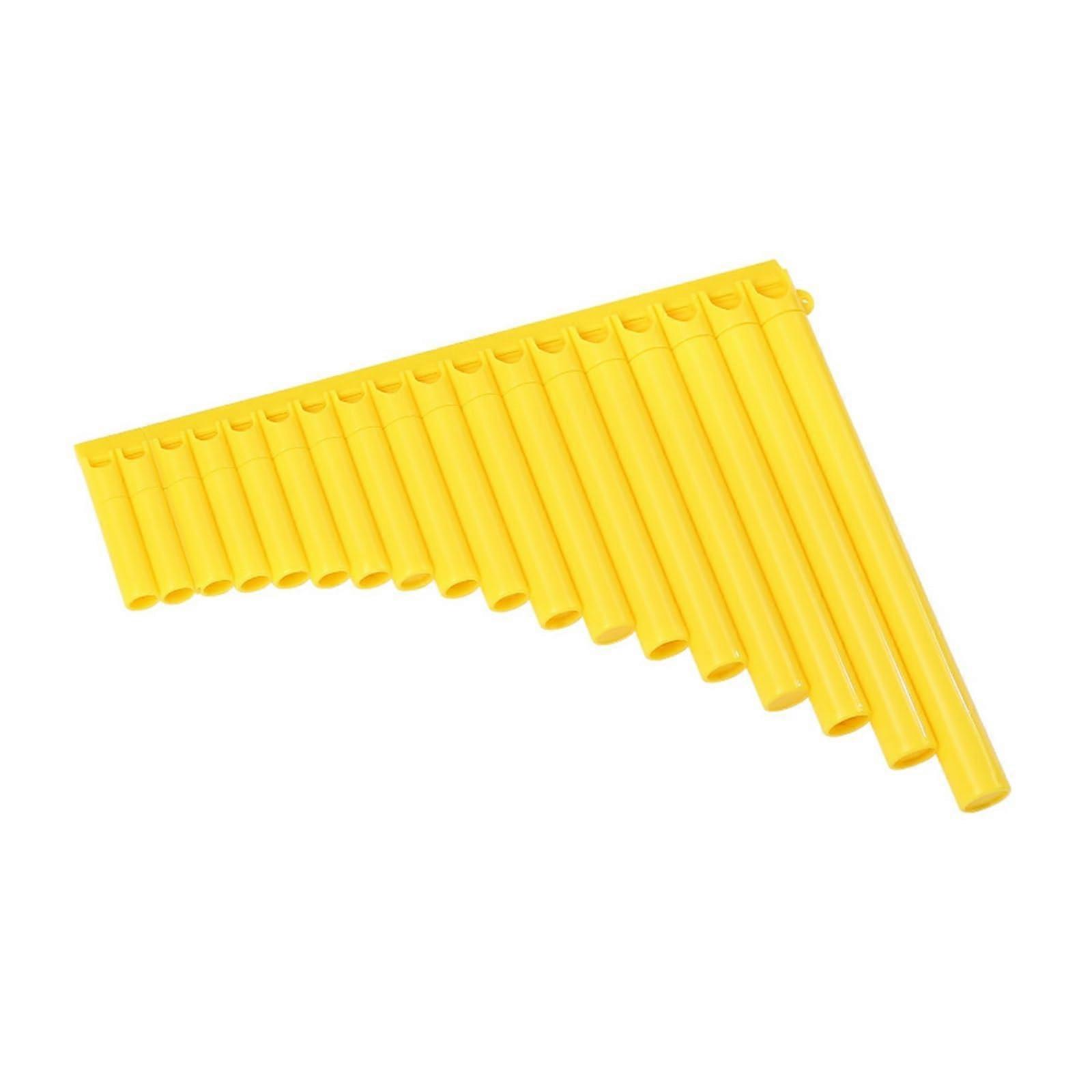 Pan Pipe 18 Tubes Yellow for Adults and Beginners - Professional Musical Instrument for Primary School Students