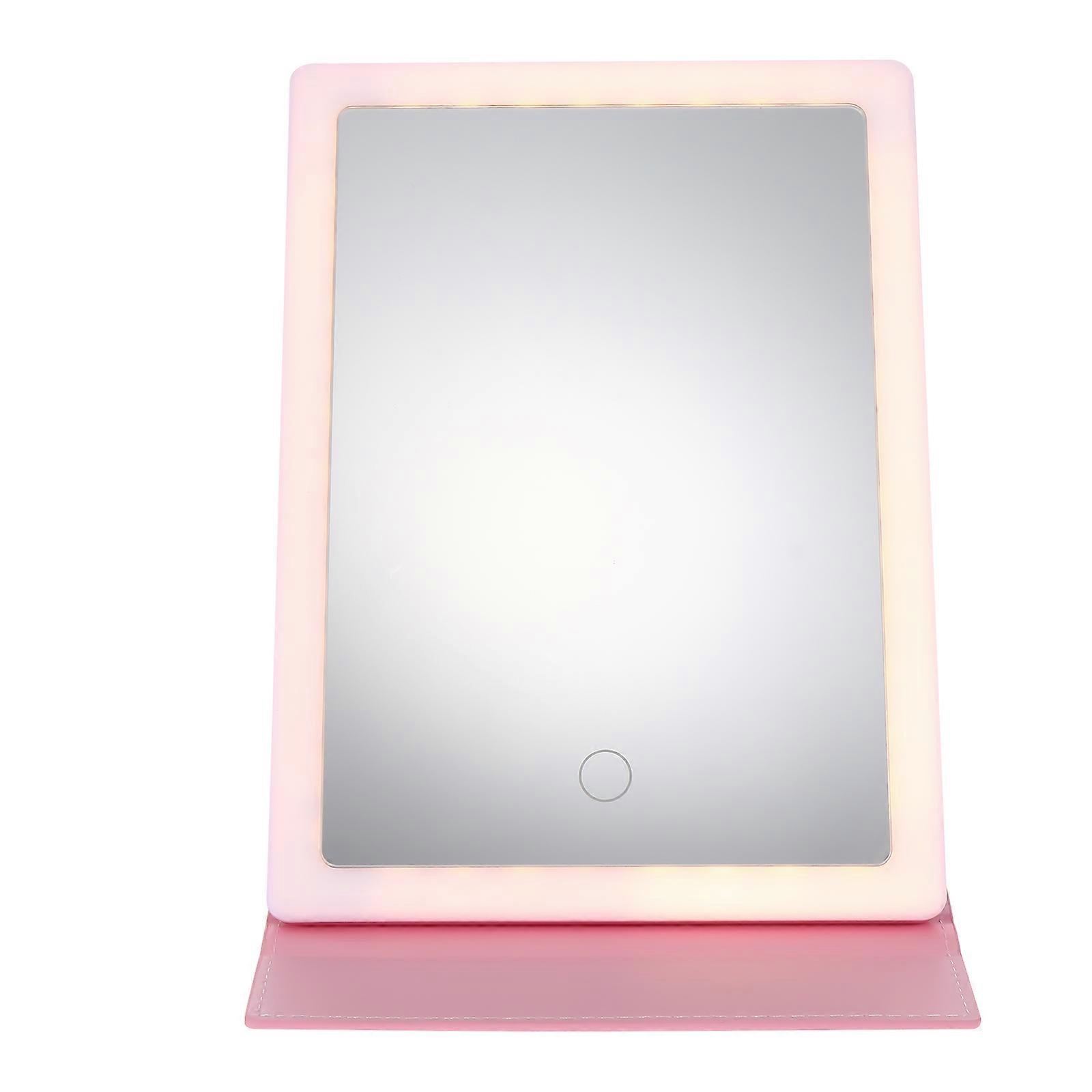 Led Makeup Mirror Folding for Makeup Application Oval Shape Modern Style Pink 25x18cm 1Pcs