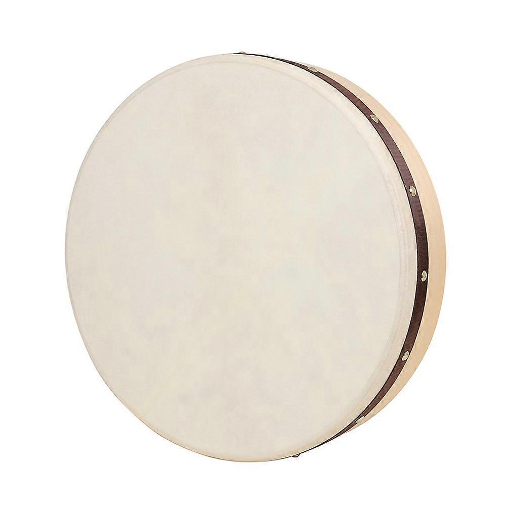 Hand Drum with Sheepskin Surface and Metal Rivets for Home Use Beige