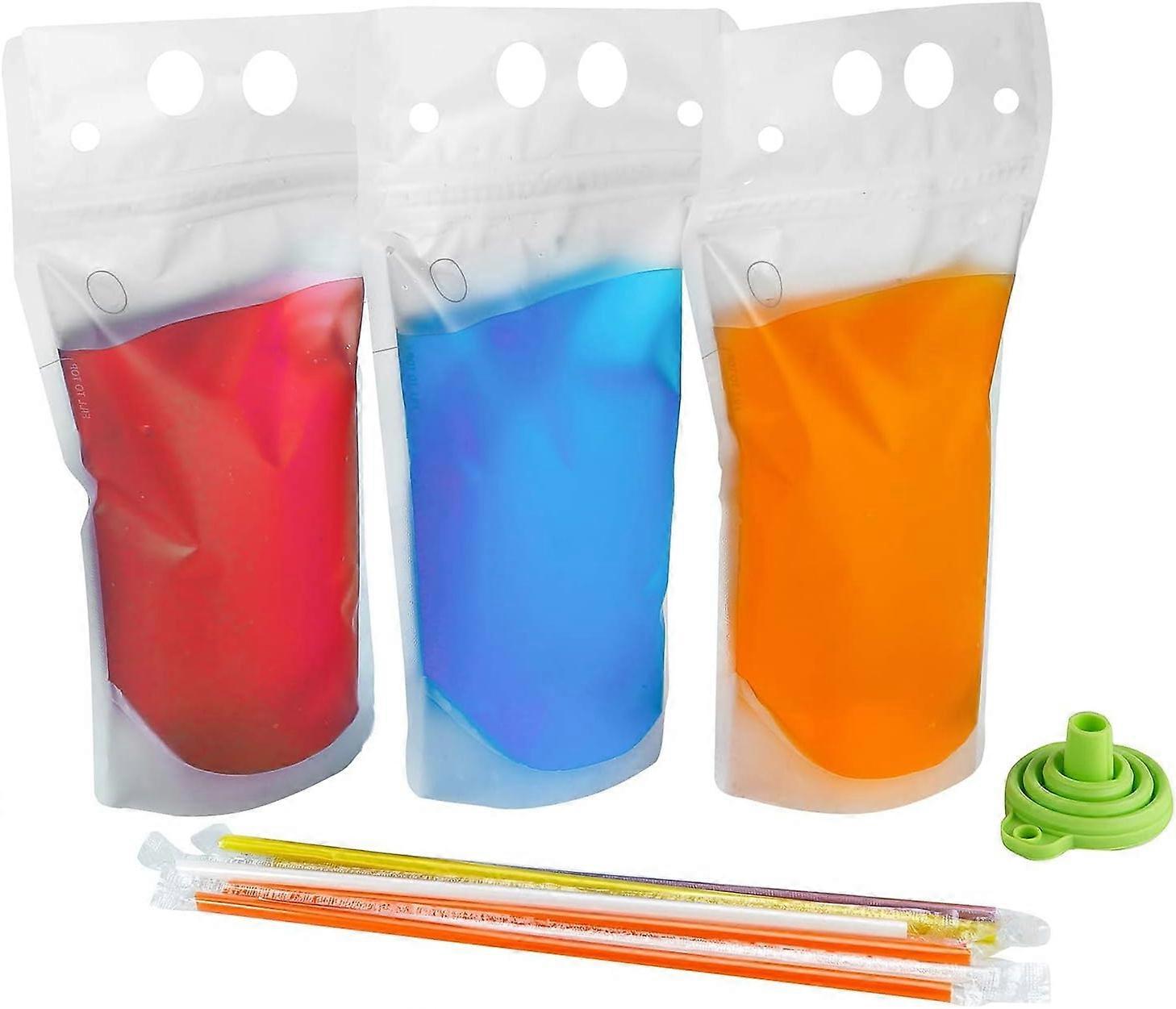 100PCS Liquor Pouches, Drink Pouches for Adults Alcohol Pouches with 100 Drink Straws & Silicone Funnel, Juice Pouches, Smoothie Pouches, Heavy Duty R
