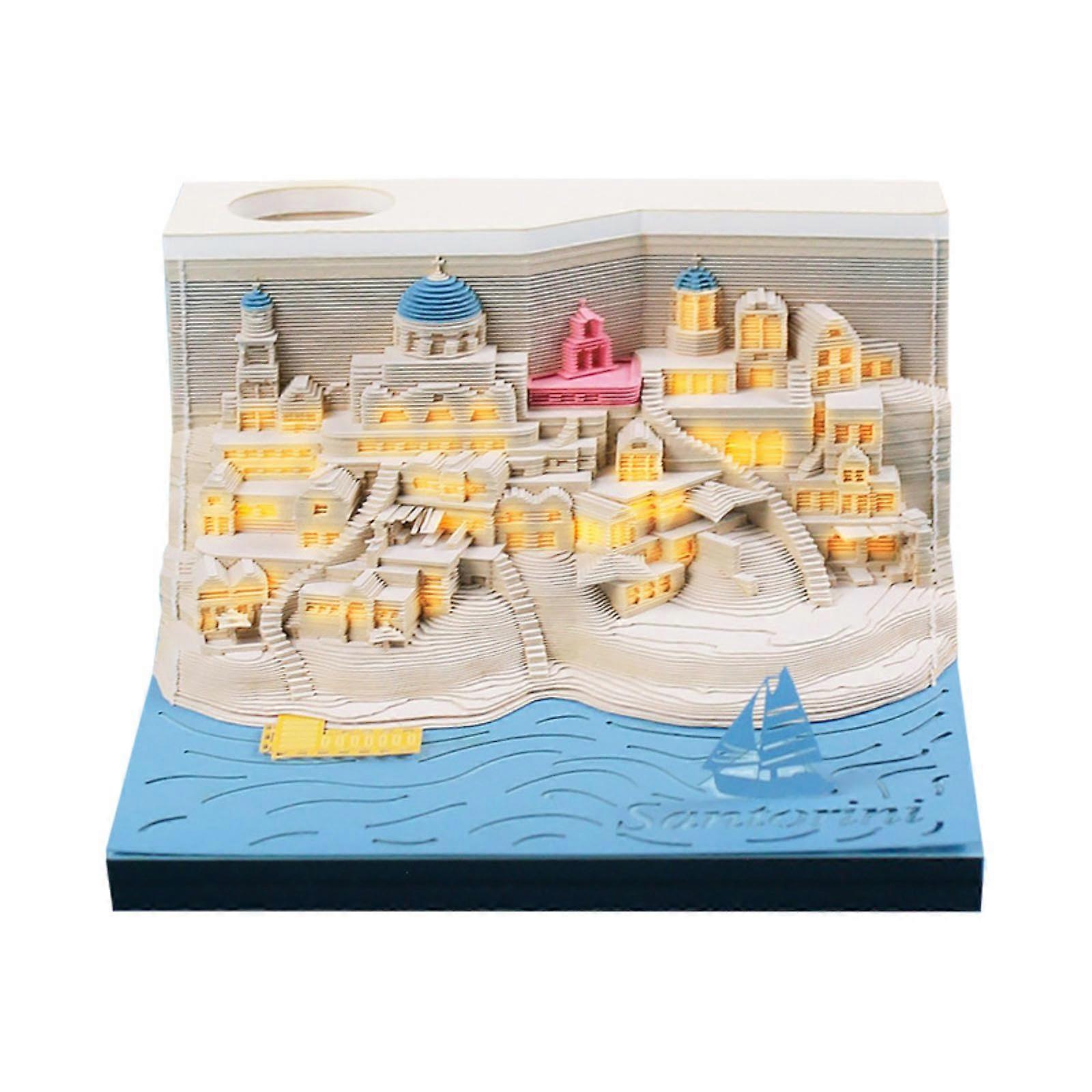 3D Calendar , 3D Art Notepad, Time Piece Calendar , Santorini Paper Sculpture