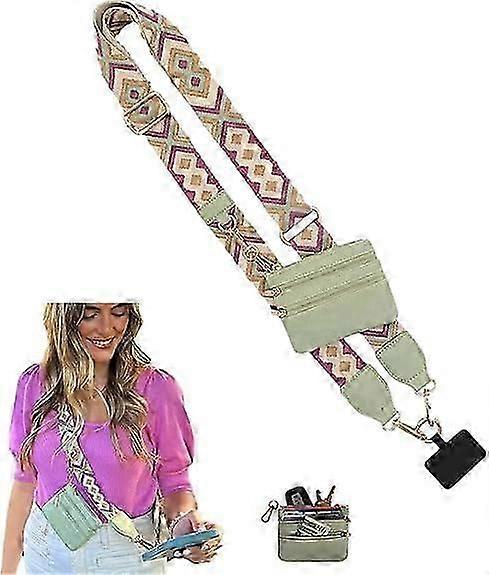 Phone Strap With Zippered Pouch, Clip And Go Strap For Phone, Cross Body Phone String With Zipper Wallet Pouch