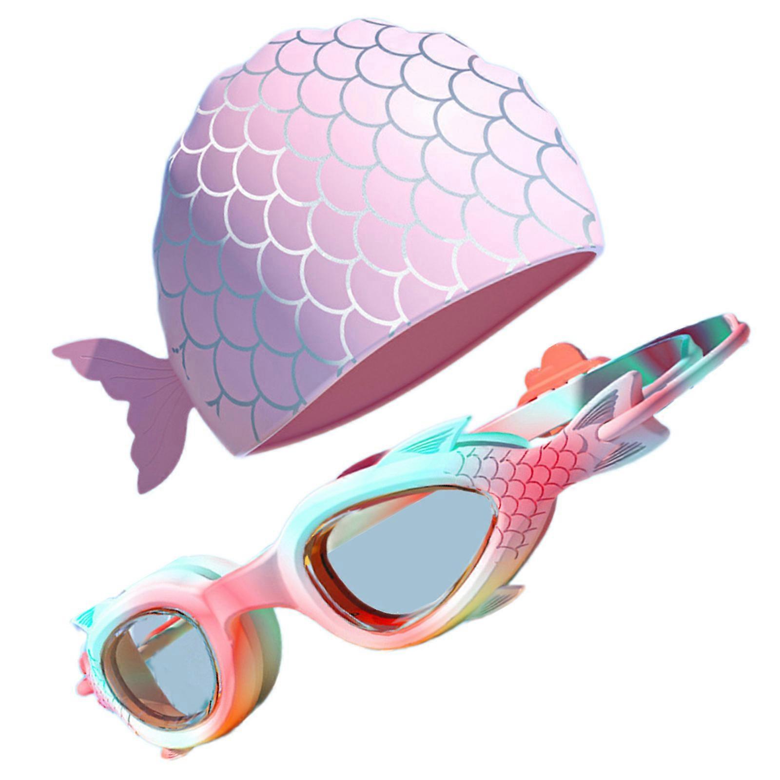 Simmössor för barn, simglasögonset för pojke och flicka, grodsäkra simglasögon i silikon, rosa fiskformad bil