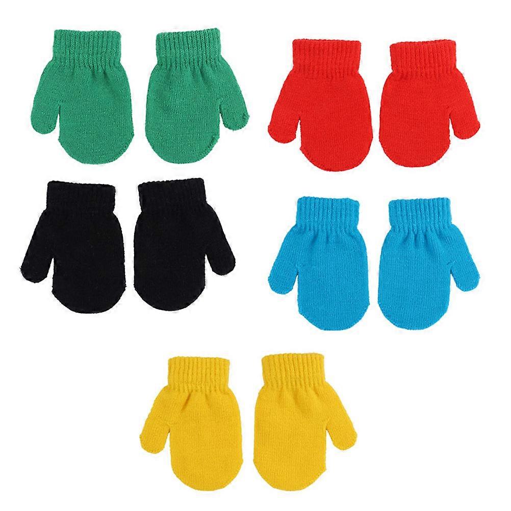 5 Pairs Unisex Kids Full Finger Knitted Mittens Warm Winter Gloves