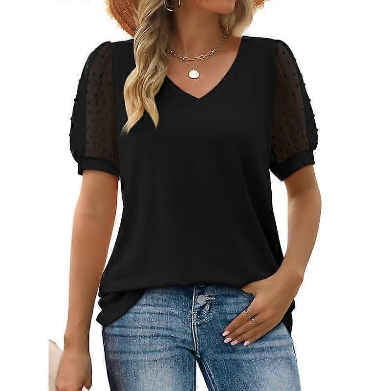 Summer Lace Casual Loose Solid Colour V-neck T-shirt