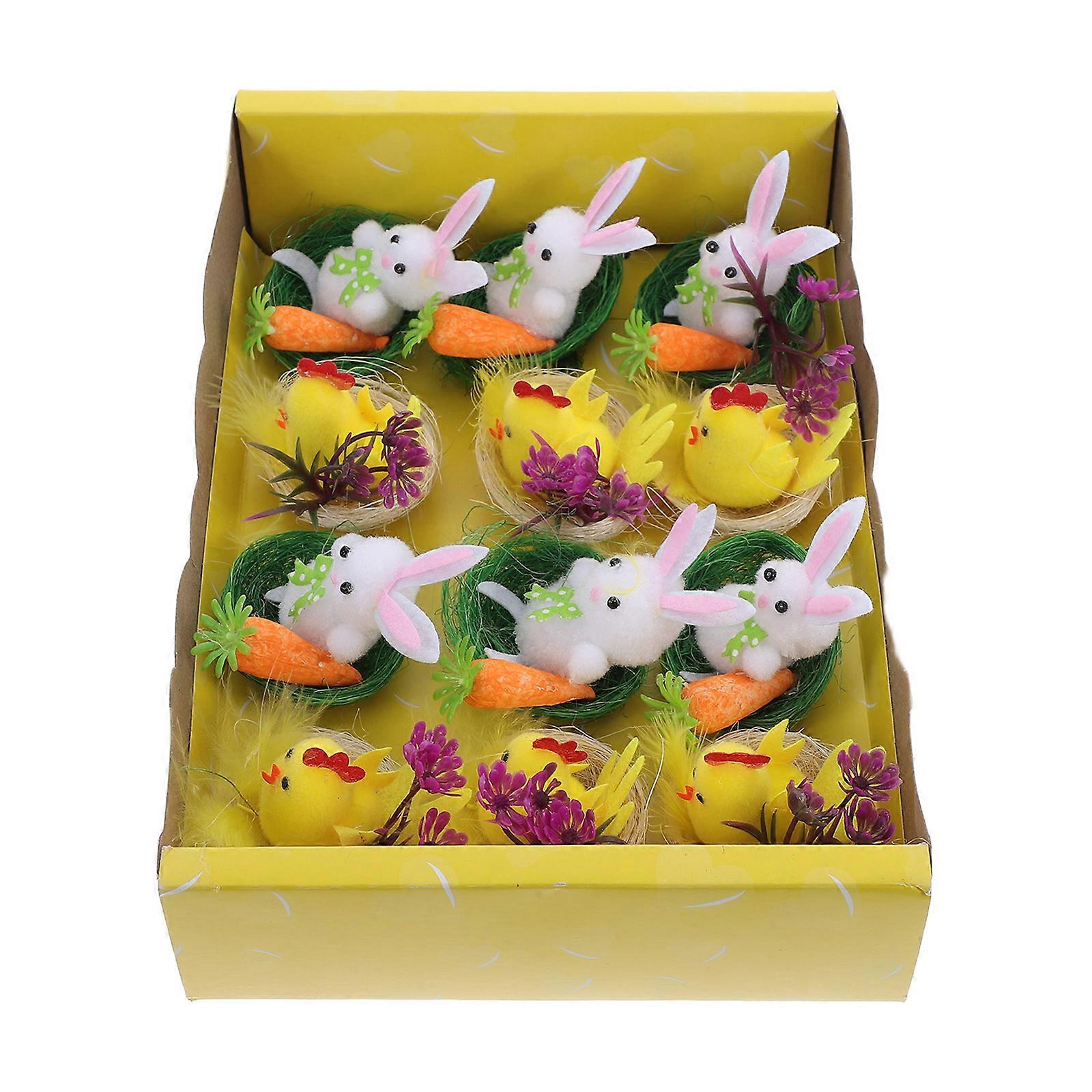 Adorable Mini Chick and Bunny Figurines for Decor Made from Plush and Plastic Multi Color 12pcs