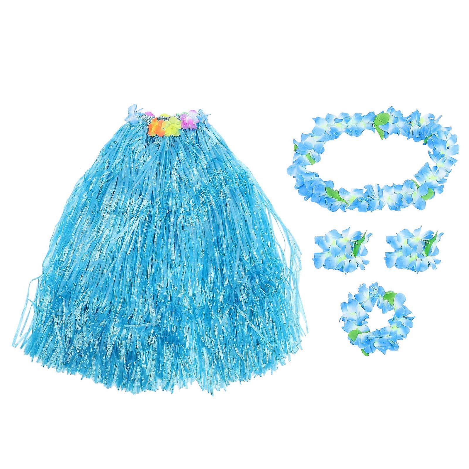 Hawaii Themed Grass Skirt Set for Party 1Set Blue ABS Material