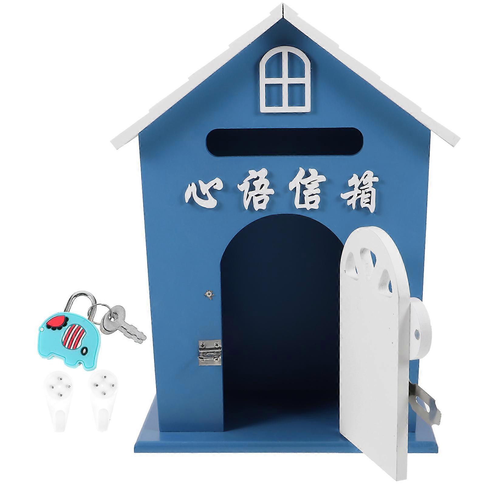 Mailbox Wall Mount Lockable Post Box Blue 12.6×8.7×4.7in Photography Prop 1Set
