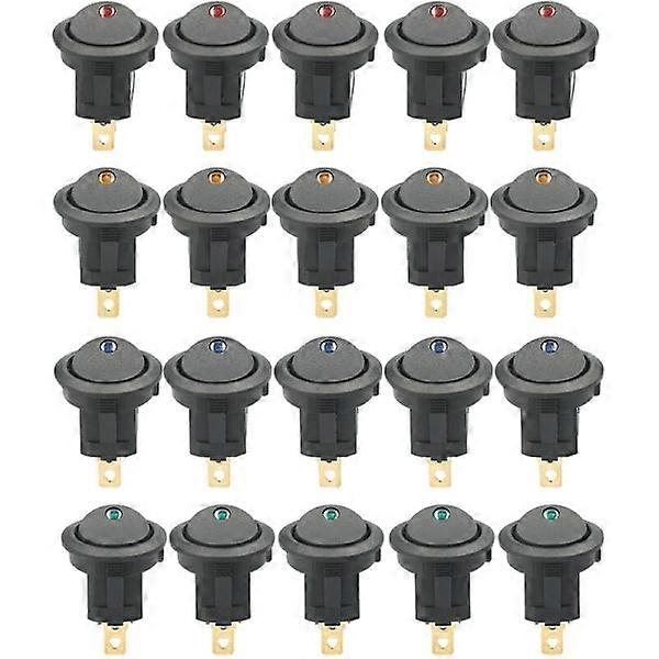 20 pcs DC 12V 20A Round Rocker Switch LED Light Toggle Switch On-Off Co