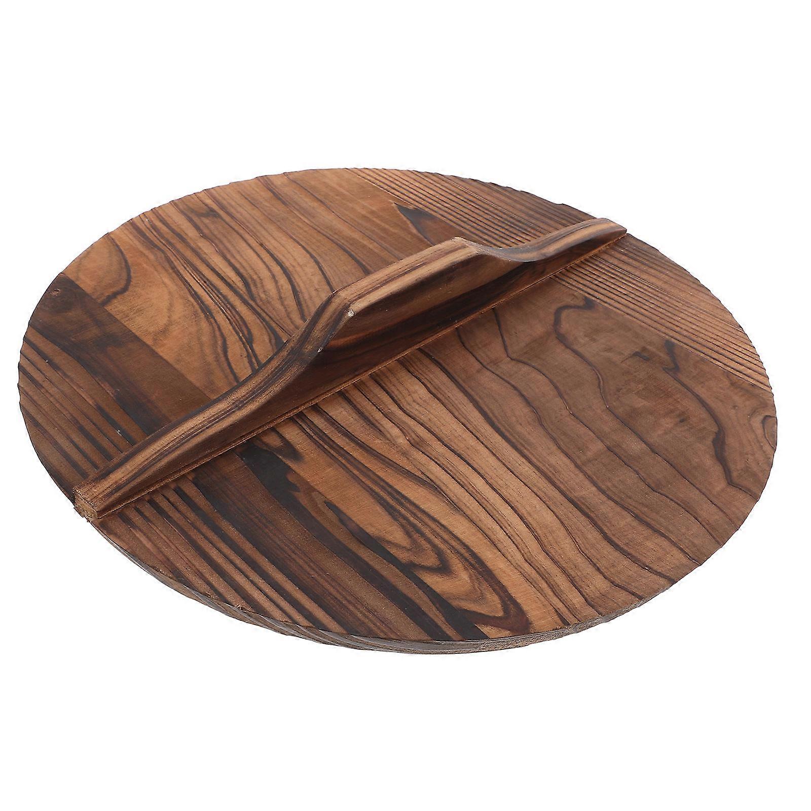 Wooden Wok Cover for Safe Cooking with Anti Splash Design Dark Brown Large Handle Easy to Use 7 Inch