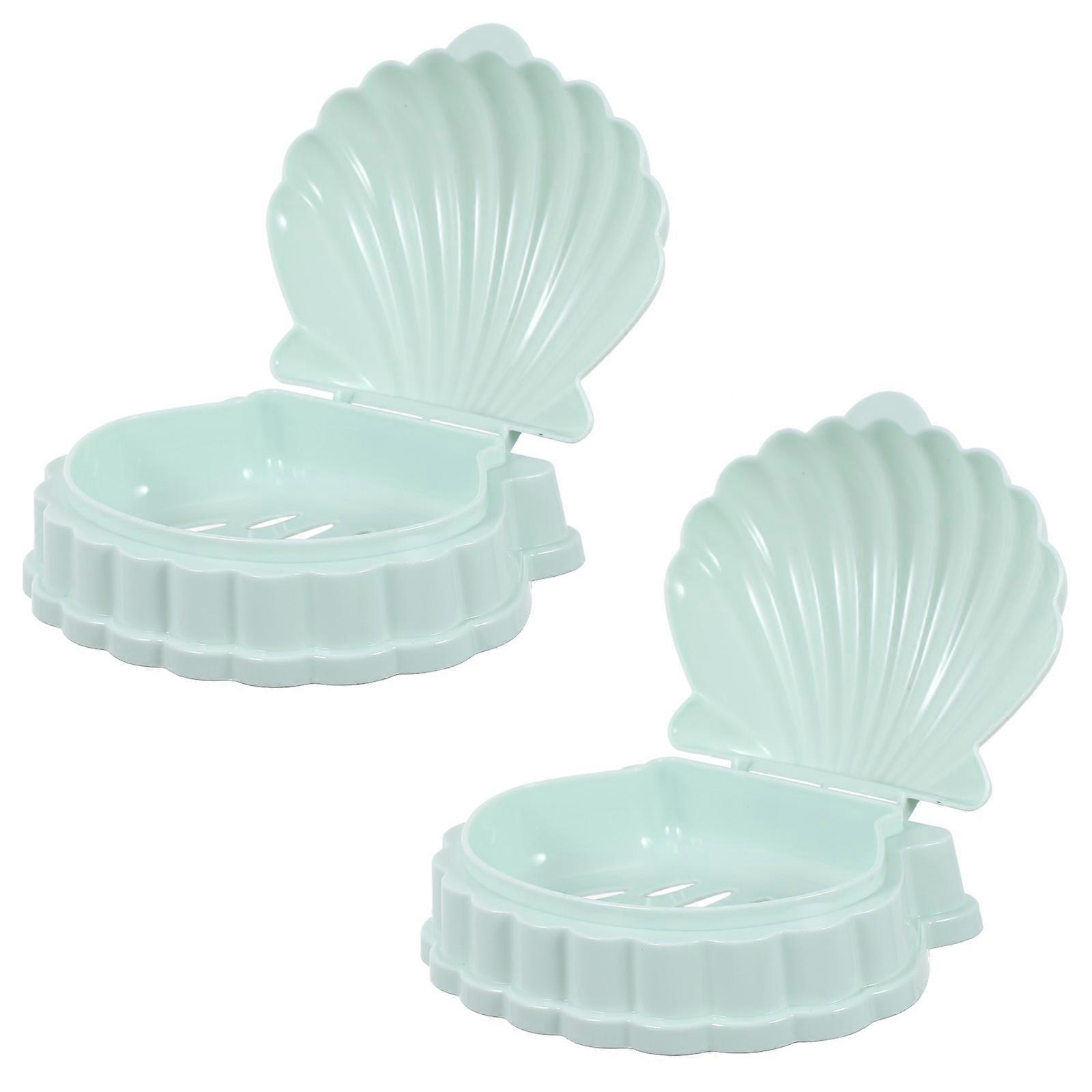 2pcs Soap Trays Sea Shell Shape Self Draining Soap Holder Plastic Soap Cases For Bathroom Shower Kitchen Sink Soap Dish Container Shell Soap Dish
