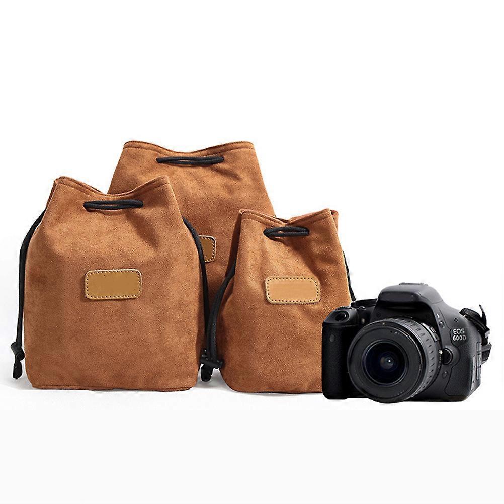 Portable Micro Camera Bag Khaki Color Protective Storage For Travel Uses 10 X 15 X 20 Cm 1Pcs