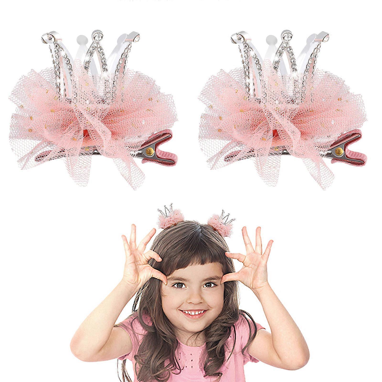 التاج الورديمشابك شعر على شكل بنات صغيرات مصنوعة من الشاش والسبائك 2 قطعة