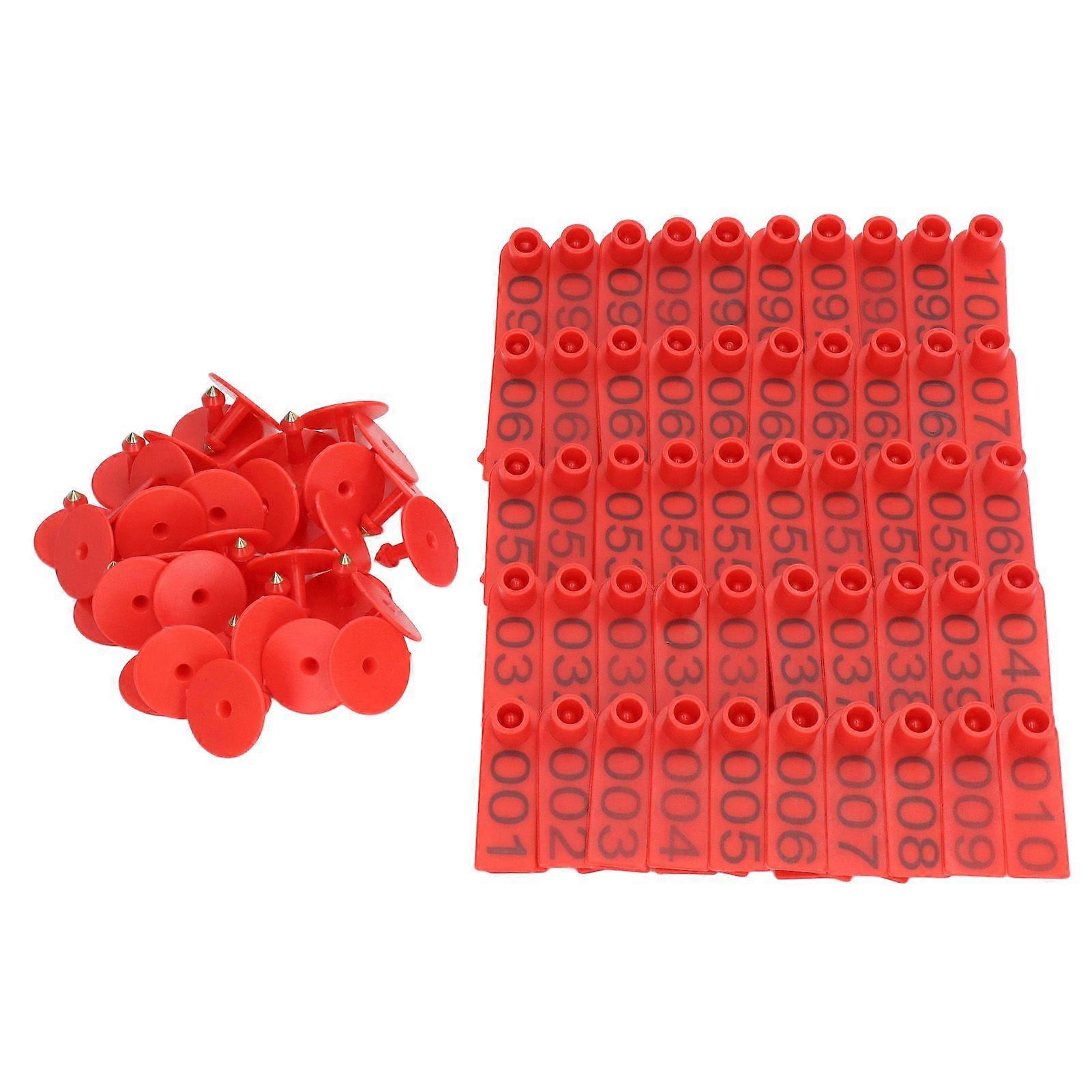 100 Sets Numbered Cattle Ear Tags Accurate Livestock Identification Card for Cow Pig Sheep Red