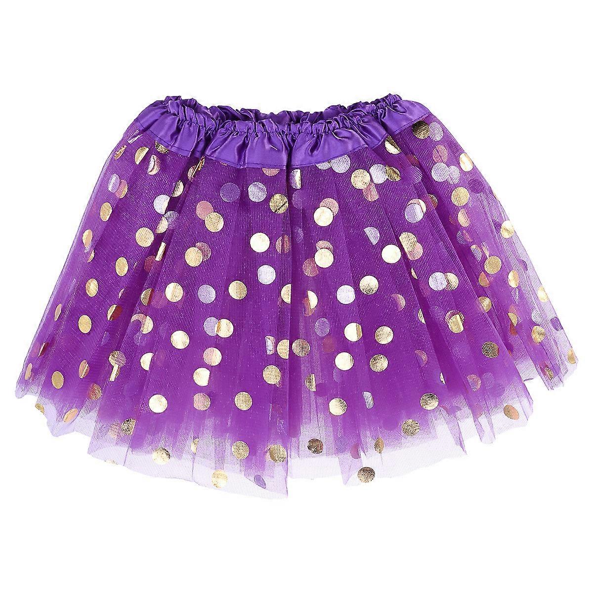 Purple Layered Tutu Skirt for Girls with Dotted Sequins and Elastic Waistband Polyester Satin